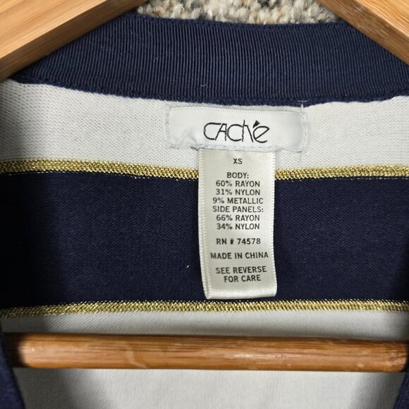 Cache Cardigan Womens XS Navy Blue Striped Snap Button Casual Ladies - Picture 6 of 7